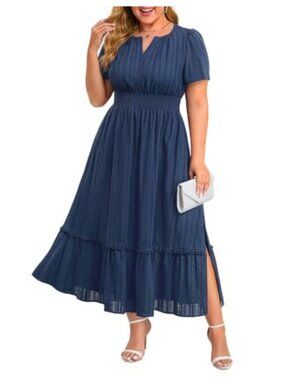Plus Size Boho Maxi Dress V-Neck Smocked Tiered A-Line